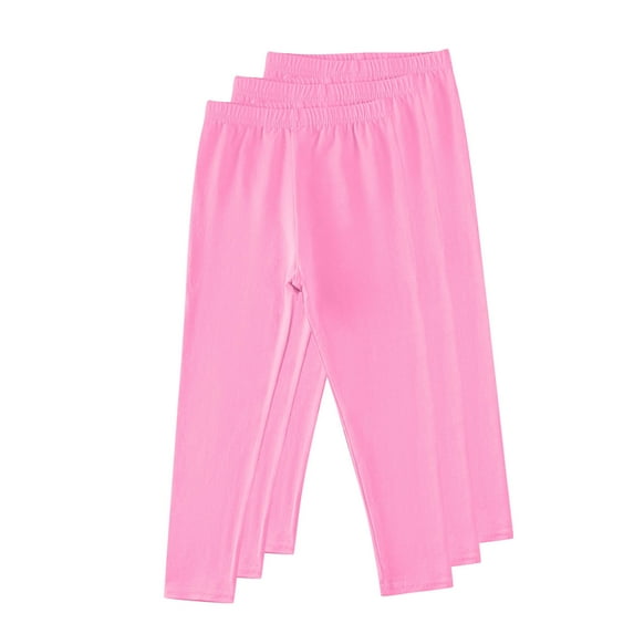 Girls 3 Pack Leggings Stretch Soft Cotton Long Pants Elastic Waist Full Length Solid Jeggings Multipacks (13-14 Years, Hot Pink-3PC)