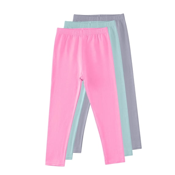 Girls 3 Pack Leggings Stretch Soft Cotton Long Pants Elastic Waist Full Length Solid Jeggings Multipacks (9-10 Years, Style #C)