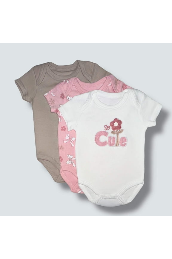 Girls 3 Pack Short Sleeve Bodysuit - So Cute
