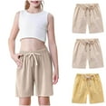 thumbnail image 1 of Girls 3-Pack Summer Shorts Cotton Linen Bermuda Shorts Drawstring Loose Elastic Waist Casual Shorts with Pocket 4T, 1 of 7