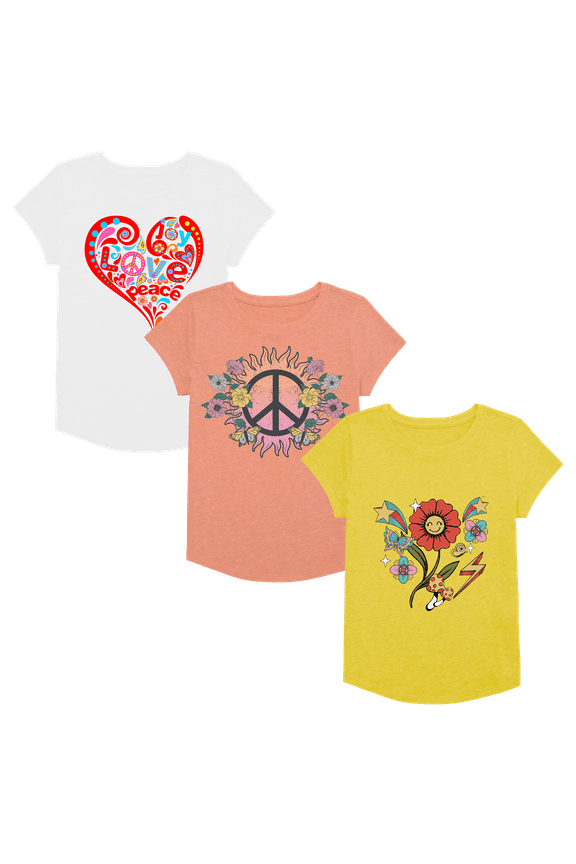 Girls 3-Pack Tee, Assorted Colors T-Shirt, Cotton/Poly Blend, Sizes 4-18