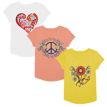 Girls 3-Pack Tee, Assorted Colors T-Shirt, Cotton/Poly Blend, Sizes 4-18