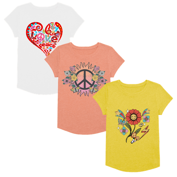 Girls 3-Pack Tee, Assorted Colors T-Shirt, Cotton/Poly Blend, Sizes 4-18