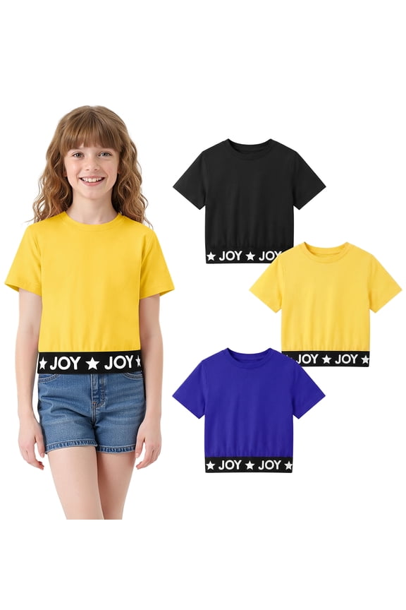Girls 3-Pack short sleeve T-shirts ,Soft Graphic Crop Tee,Size 6-13Y