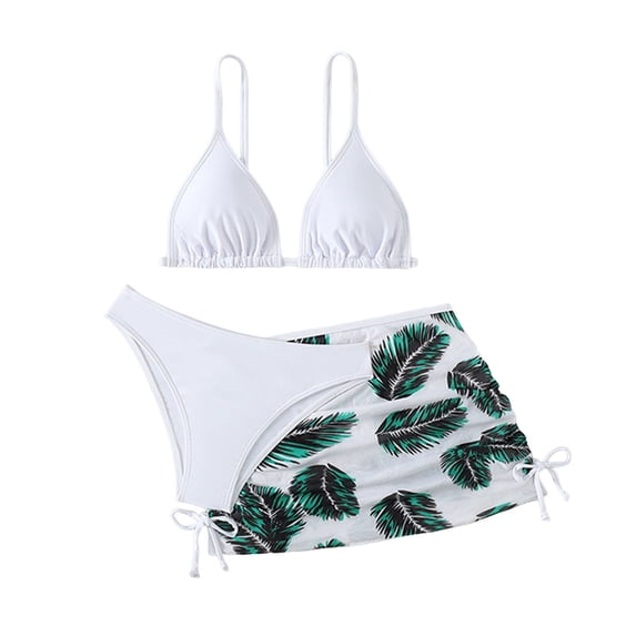 Girls' 3-Piece Beach Bikini Set Hawaiian Tropical Swimwear with Cover Up Skirt for Vacations, Resort Stays (6-14 Years)