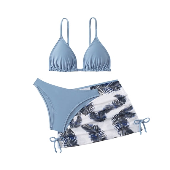 Girls' 3-Piece Beach Bikini Set Hawaiian Tropical Swimwear with Cover Up Skirt for Vacations, Resort Stays (6-14 Years)