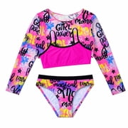 Girls 3-Piece Bikini Swimsuit Set with Long Sleeve Mesh Top Vibrant Color Print Swimwear for Kids Girls 12 Years