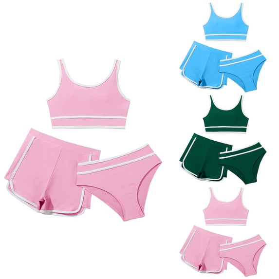 Girls 3-Piece Bikini Swimsuit with Shorts, Printed Sport Bathing Suit Set for Kids and