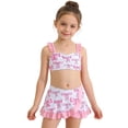 thumbnail image 1 of Girls 3-Piece Bow Print Tankini Swimsuit Set | Ruffle Shorts & Detachable Skirt | Adjustable Top | Soft Quick-Dry Fabric | Beach Pool Outfit for Toddlers Kids(Multicolour,4-5 Years), 1 of 7