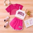 thumbnail image 1 of Girls 3 Piece Brooklyn Print Summer Set Mesh Crop Top Cami Shorts Casual Outfits for 5-14 Years, 1 of 7