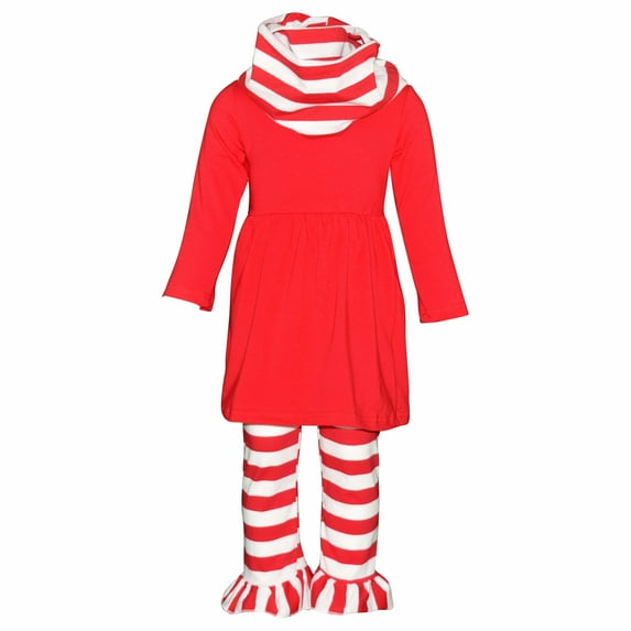 Girls 3 Piece Matching Striped Legging Set (3T, Red)