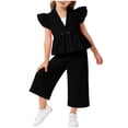 thumbnail image 1 of Girls 3 Piece Outfit Set with Blazer & Pants, Ruffle Sleeve Party Church Clothes, Black Kids to Kids 2-8 Years,Size 3-4 T, 1 of 7