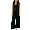 thumbnail image 1 of Girls 3 Piece Outfit Vest and Wide Leg Pants Set with Bow Tie Black Kids Girl Formal Wear Church Suit,Size 2-3T, 1 of 7