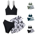 thumbnail image 1 of Girls 3 Piece Print Bikini Set Solid V-Neck Swimsuit with Wrap Sarong Cover Up Bathing Suit for Beach Pool Black 16-17 Years, 1 of 7