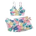 thumbnail image 1 of Girls' 3 Piece Set Floral Print Bikini Swimsuit with Drawstring Beach Skirt Cute Ruched Bathing Suit,Pink, 1 of 4