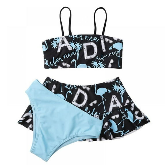 Girls 3-Piece Swimsuit Bikini for Kids Toddler Child, with Fashion Shorts, Tank Top+Underwear Set