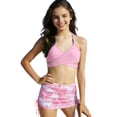 thumbnail image 1 of Girls 3 Piece Swimsuit Printing Ruched Criss Cross Bikini Set with Cover Up Skirt Swimwear Set Summer Beach Hawaiian Bathing Suits, 1 of 5