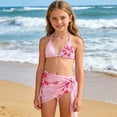 thumbnail image 1 of Girls 3 Piece Swimsuit Set with Wrap Skirt, Floral Print Adjustable Tie Top Swimwear, Soft Stretchy Fabric Summer Bathing Suit, 1 of 7