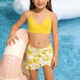 thumbnail image 1 of Girls 3 Piece Tankini Set Ruffled Swim Skirt Crisscross Adjustable Straps Full Coverage Quick Dry Yellow Feather Print Bathing Suit Tween Teen 8-15,Size 14-15T, 1 of 7