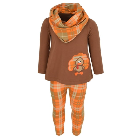 Girls 3 Piece Thanksgiving Turkey Embroidery Plaid Outfit (7)