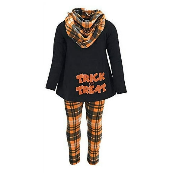 Girls 3 Piece Trick or Treat Plaid Halloween Outfit (6)