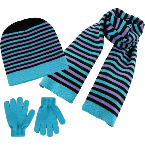 Girls 3-Piece Winter Hat, Scarf & Glove Set – Cozy Knit Beanie Accessories for Kids – Warm Cold Weather Gear
