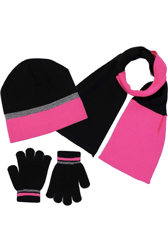 Girls 3-Piece Winter Hat, Scarf & Glove Set – Cozy Knit Beanie Accessories for Kids – Warm Cold Weather Gear