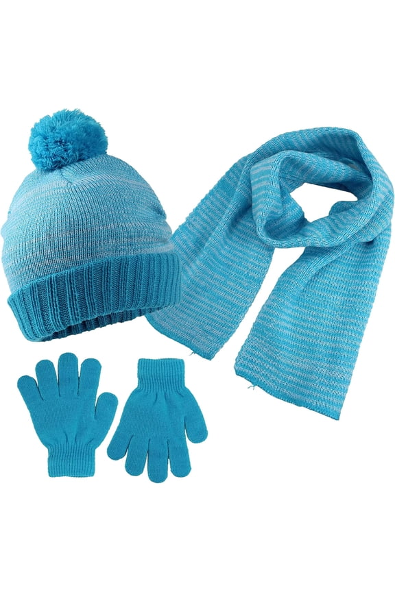 Girls 3-Piece Winter Hat, Scarf & Glove Set – Cozy Knit Beanie Accessories for Kids – Warm Cold Weather Gear