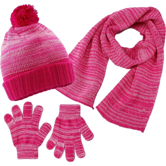 Girls 3-Piece Winter Hat, Scarf & Glove Set – Cozy Knit Beanie Accessories for Kids – Warm Cold Weather Gear