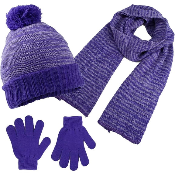 Girls 3-Piece Winter Hat, Scarf & Glove Set – Cozy Knit Beanie Accessories for Kids – Warm Cold Weather Gear