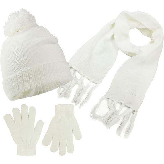 Girls 3-Piece Winter Hat, Scarf & Glove Set – Cozy Knit Beanie Accessories for Kids – Warm Cold Weather Gear