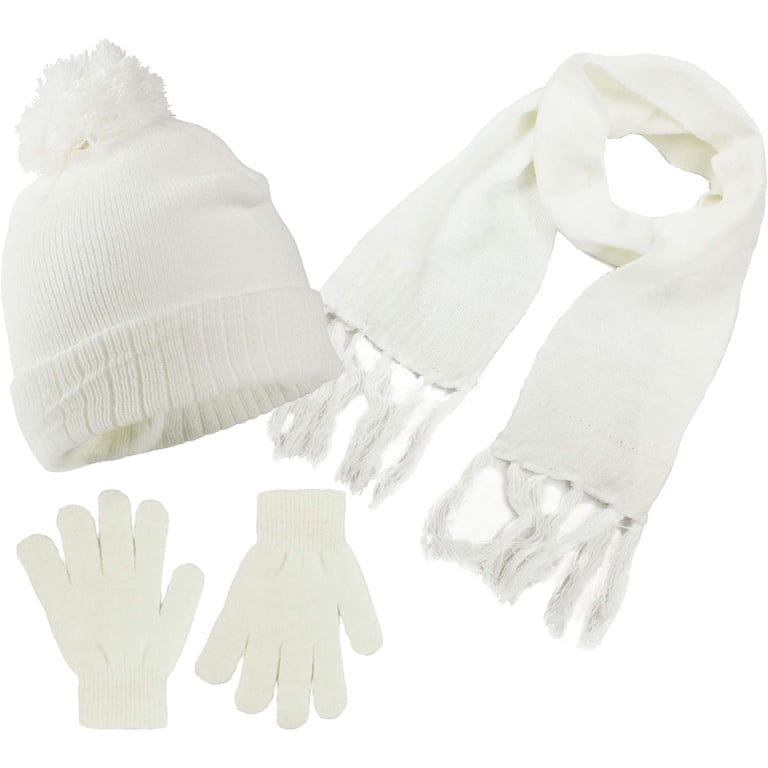 Girls 3-Piece Winter Hat, Scarf & Glove Set – Cozy Knit 