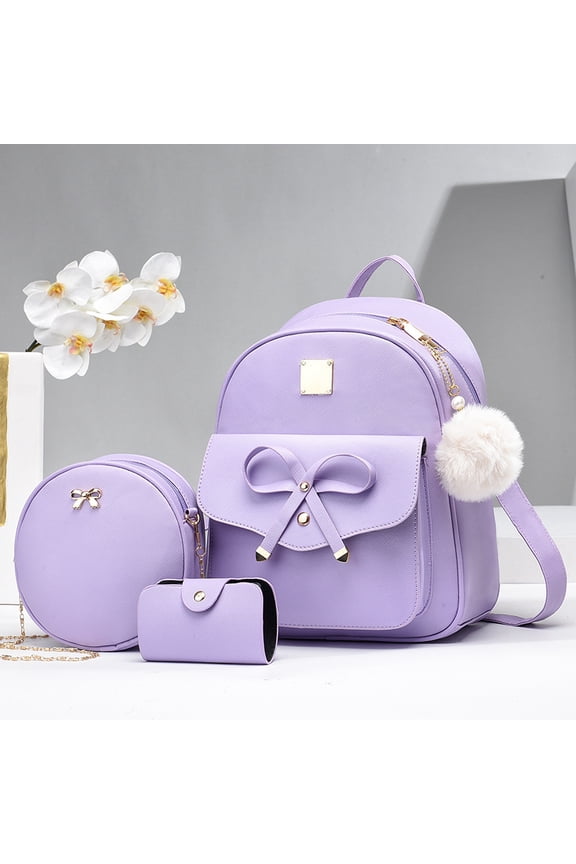 Girls 3-Pieces Fahsion Leather Travel Bag Purse Set for Women Bowknot Handbag for Ladies Shoulder Bag for Girls
