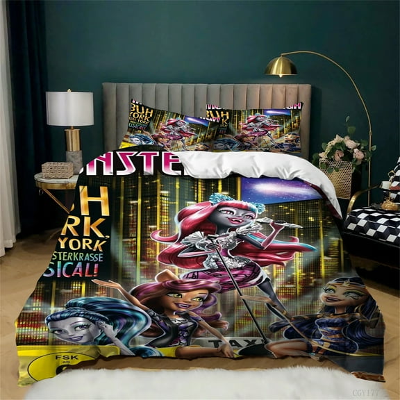 Girls 3 Pieces Monster High Bedding Sets Soft and Breathable Duvet Cover Sets Lightweight Comforter Cover with Pillow Shams