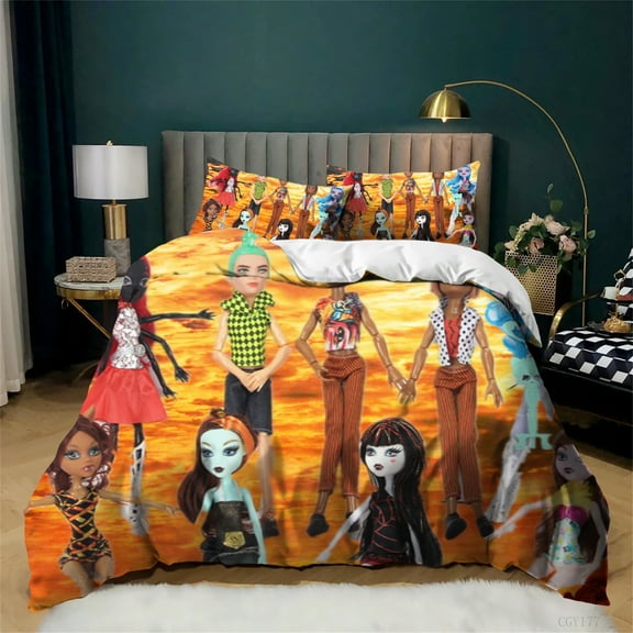 Girls 3 Pieces Monster High Bedding Sets Soft and Breathable Duvet Cover Sets Lightweight Comforter Cover with Pillow Shams