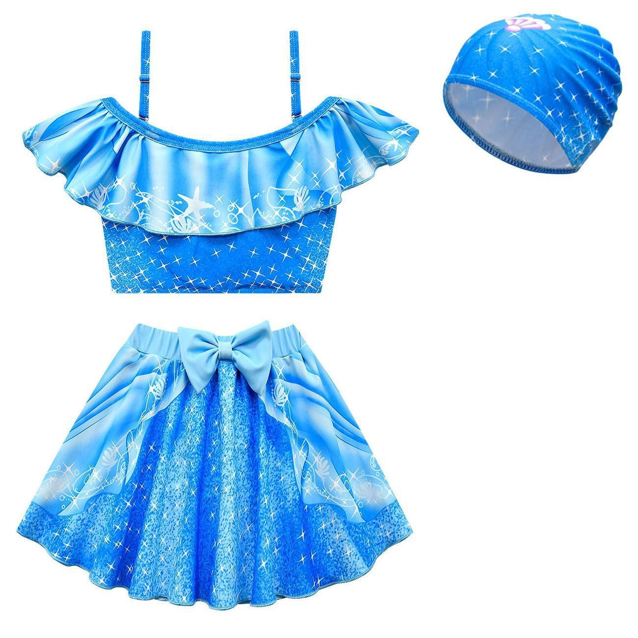 Girls 3-Pieces Swimsuit Rapunzel Ariel Cinderella Aurora Bikini ...