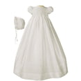 thumbnail image 1 of Girls 32″ White Silk Christening Baptism Gown with Smocked Bodice (Baby), 1 of 1
