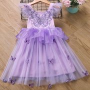 Girls 3D Butterfly Dress Wedding Birthday Party Princess Dress