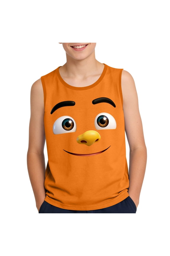 Boys 3D Cartoon Face Graphic Tee Tank Top Orange Sleeveless Crew Neck Soft Stretchy Polyester Spandex Summer Shirts for Kids Ages 3-14,Size 3 T