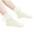 thumbnail image 1 of Girls' 3PC Ruffle Socks Cotton Breathable Cute Dress Socks Mesh Soft Mid-Calf School Uniform Socks Footwear 1-15Y, 1 of 2