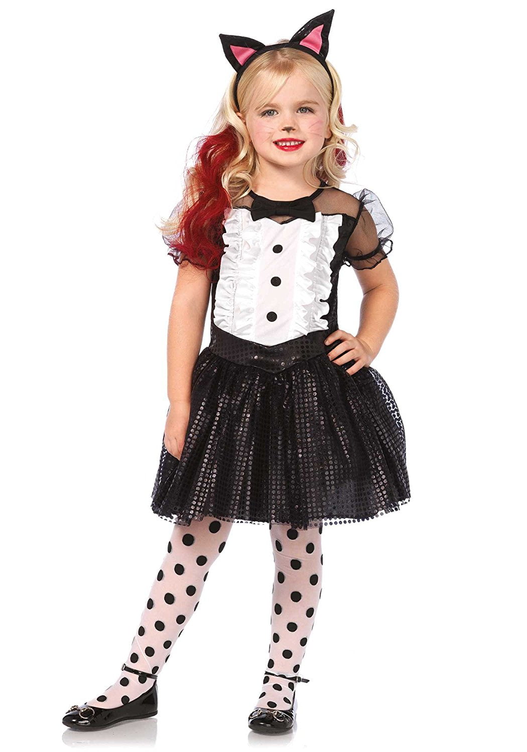 Girls' 3PC. Tuxedo Kitty Costume w/ Tuxedo Dress, Removable Tail, Headband