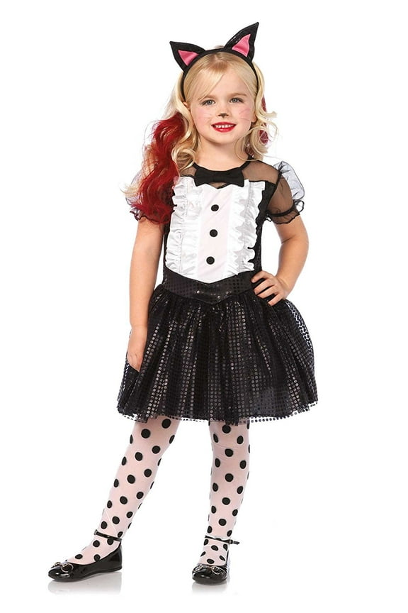Girls' 3PC. Tuxedo Kitty Costume w/ Tuxedo Dress, Removable Tail, Headband
