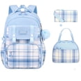 thumbnail image 1 of Girls 3Pcs School Backpack Bundle, Water Resistant Plaid Casual Daypack with Lunch Bag and Pencil Pouch, Adjustable Strap Cute Student Bookbag for Kids Teens Back to School, 1 of 3