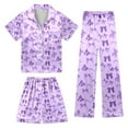 thumbnail image 1 of Girls 3pc Pajama Set Button Down Pjs Short Sleeve Top Shorts & Long Pants Cute Cartoon Valentine's Day Pajama Outfit with Pockets Loung Sets Silk Nightwear 3 Piece Sleepwear, 1 of 2