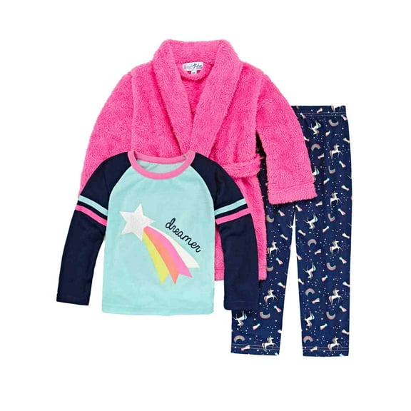 Girls 3pc Plush Pink & Blue Unicorn & Rainbow Dreamer Pajamas & Robe Set 5