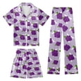 thumbnail image 1 of Girls 3pcs Pajamas Sleepwear for Toddler Button Down Pjs Short Sleeve Long Pants with Shorts Bow Valentine's Day Pajama Outfit with Pockets Loung Sets Silk Nightwear Nighty for Teens, 1 of 4