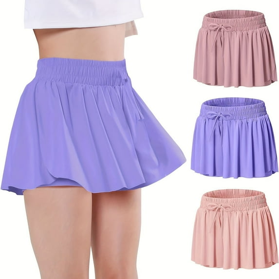 Girls' 3pcs/set Comfy & Breathable Solid Color Performance Skort For Sports Girls' Clothing