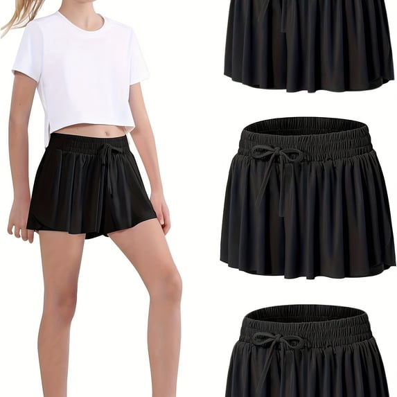 Girls' 3pcs/set Comfy & Breathable Solid Color Performance Skort For Sports Girls' Clothing