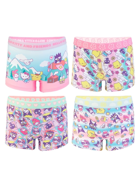 Hello Kitty and Friends Girls Boyshort Character Underwear, 4-Pack, Size 4-10