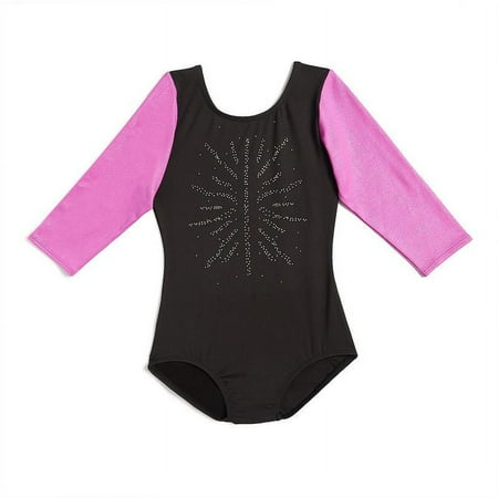 Girls 4-12 Jacques Moret Gymnastics Sweet Flowers 3/4-Sleeves Leotard, Girl's, Size: XS, Brown Over